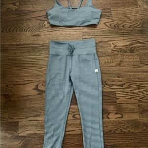 Vuori Blue Striped Daily Leggings and Bra Set